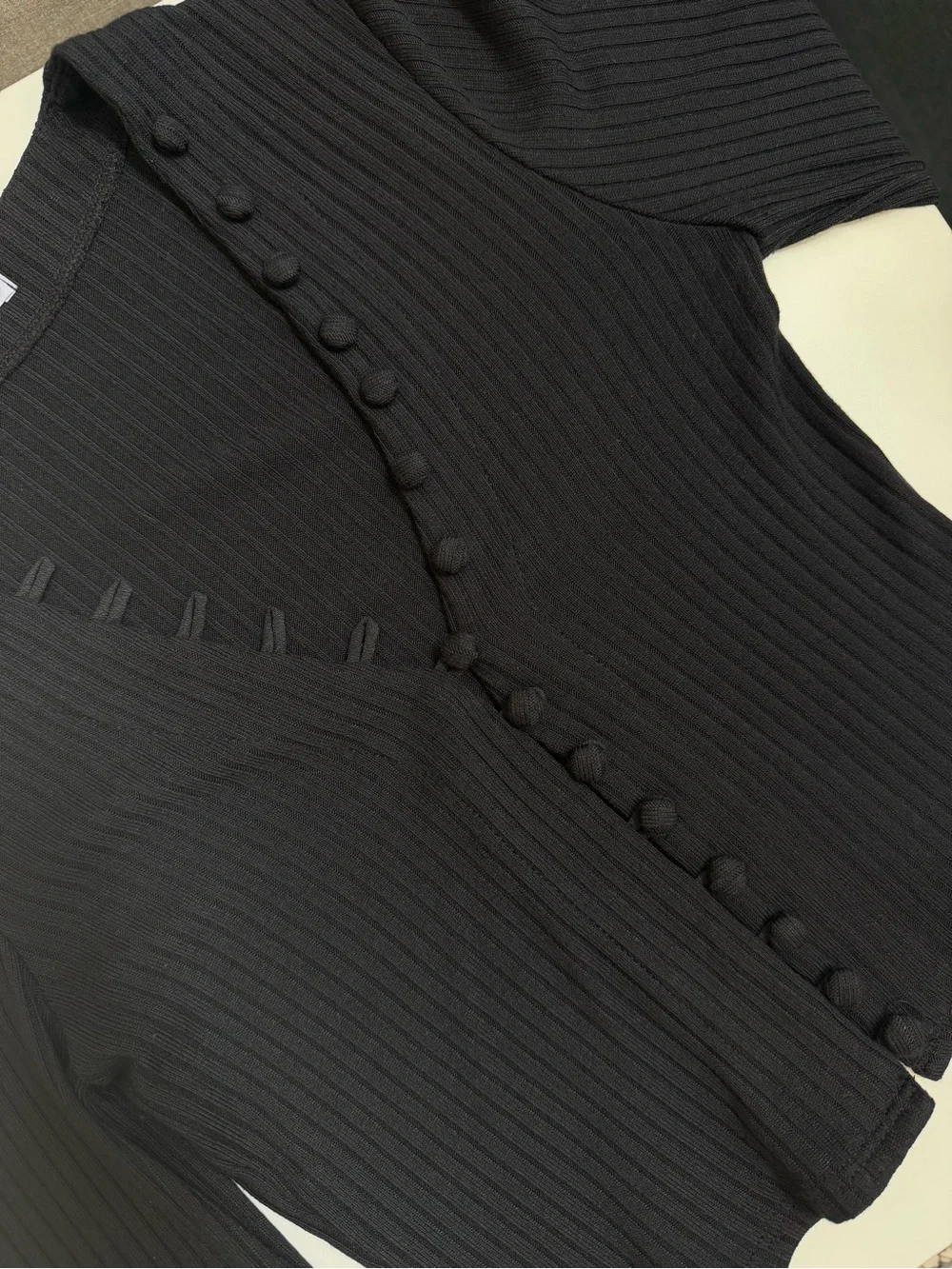 Reformation Kalina Knit Top Black V-Neck Button Front Ribbed Cardigan Size S
